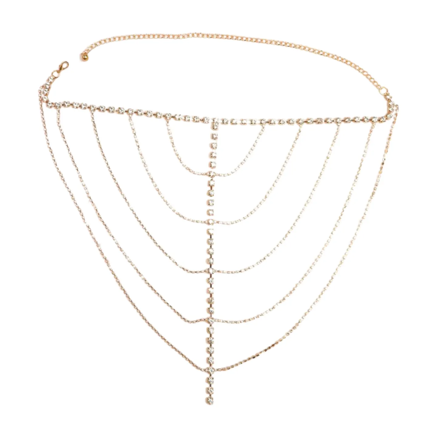 New Women Gold Metal Chain Wave High Waist Belt Rhinestone S M