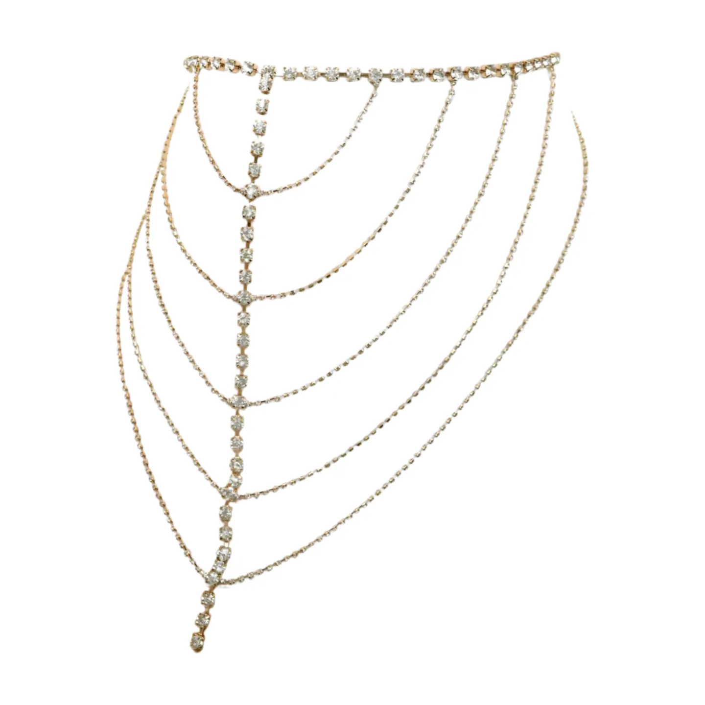 New Women Gold Metal Chain Wave High Waist Belt Rhinestone S M