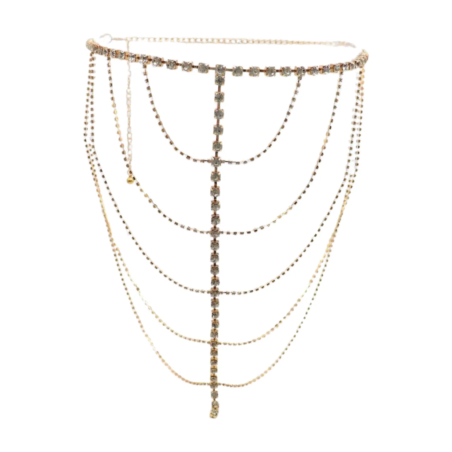 New Women Gold Metal Chain Wave High Waist Belt Rhinestone S M