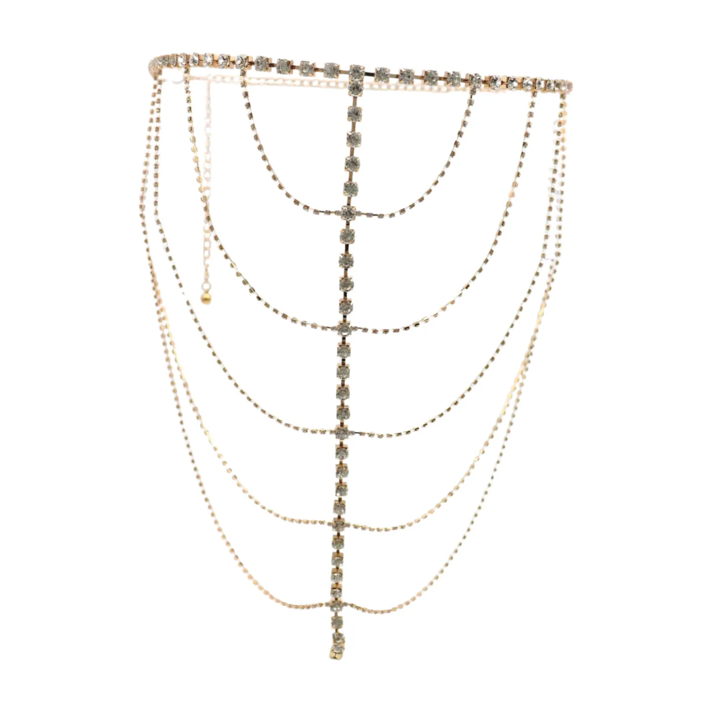 New Women Gold Metal Chain Wave High Waist Belt Rhinestone S M