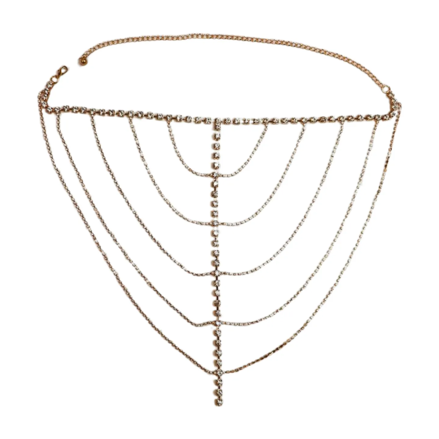 New Women Gold Metal Chain Wave High Waist Belt Rhinestone S M