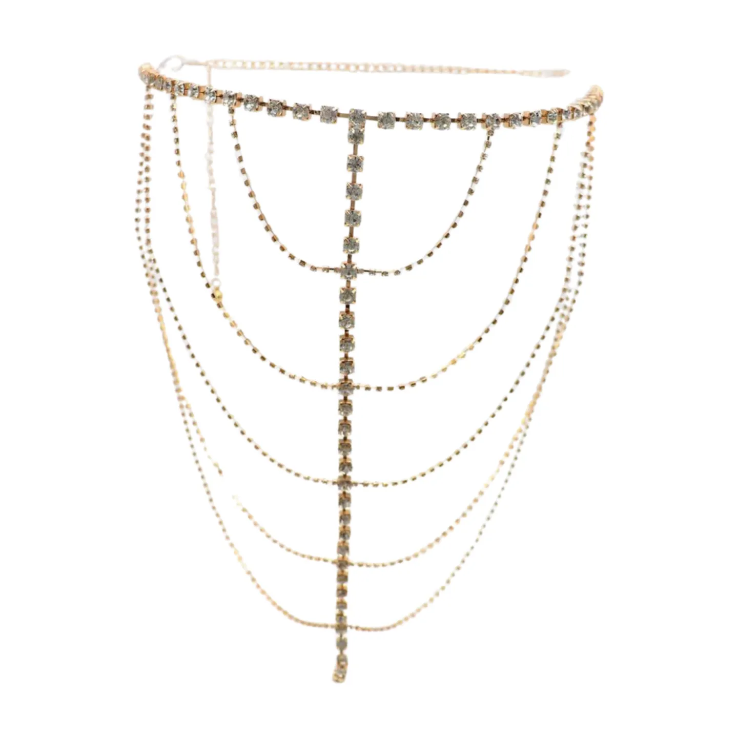 New Women Gold Metal Chain Wave High Waist Belt Rhinestone S M