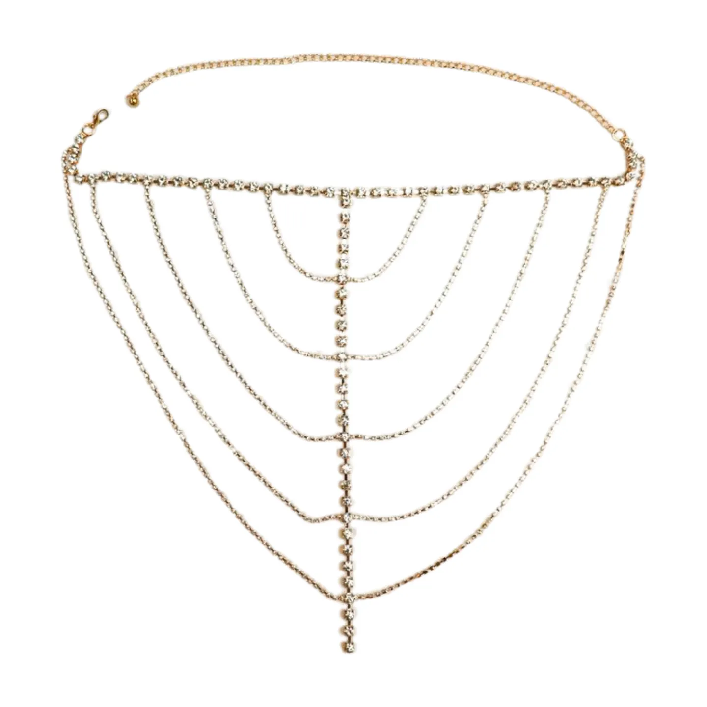 New Women Gold Metal Chain Wave High Waist Belt Rhinestone S M