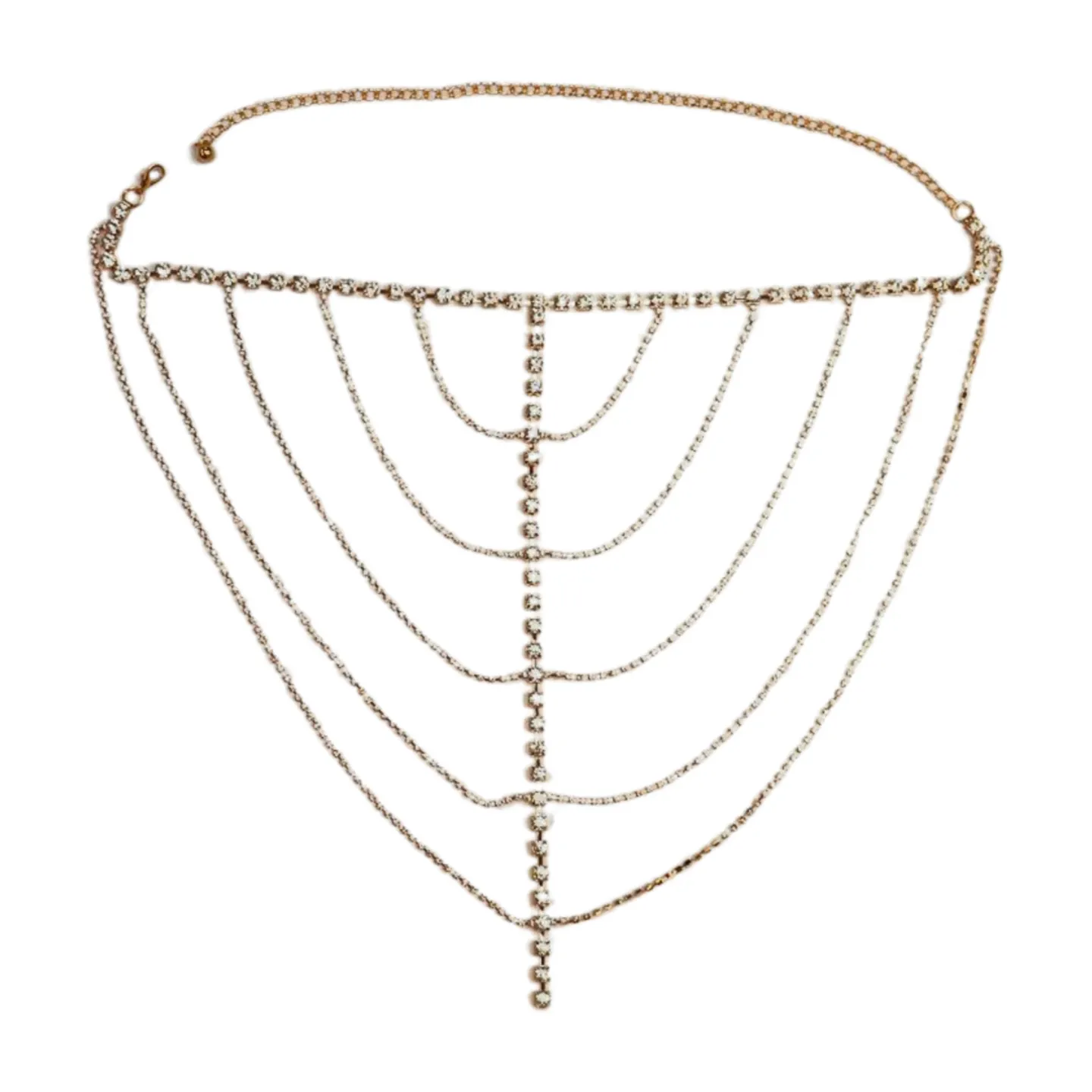 New Women Gold Metal Chain Wave High Waist Belt Rhinestone S M