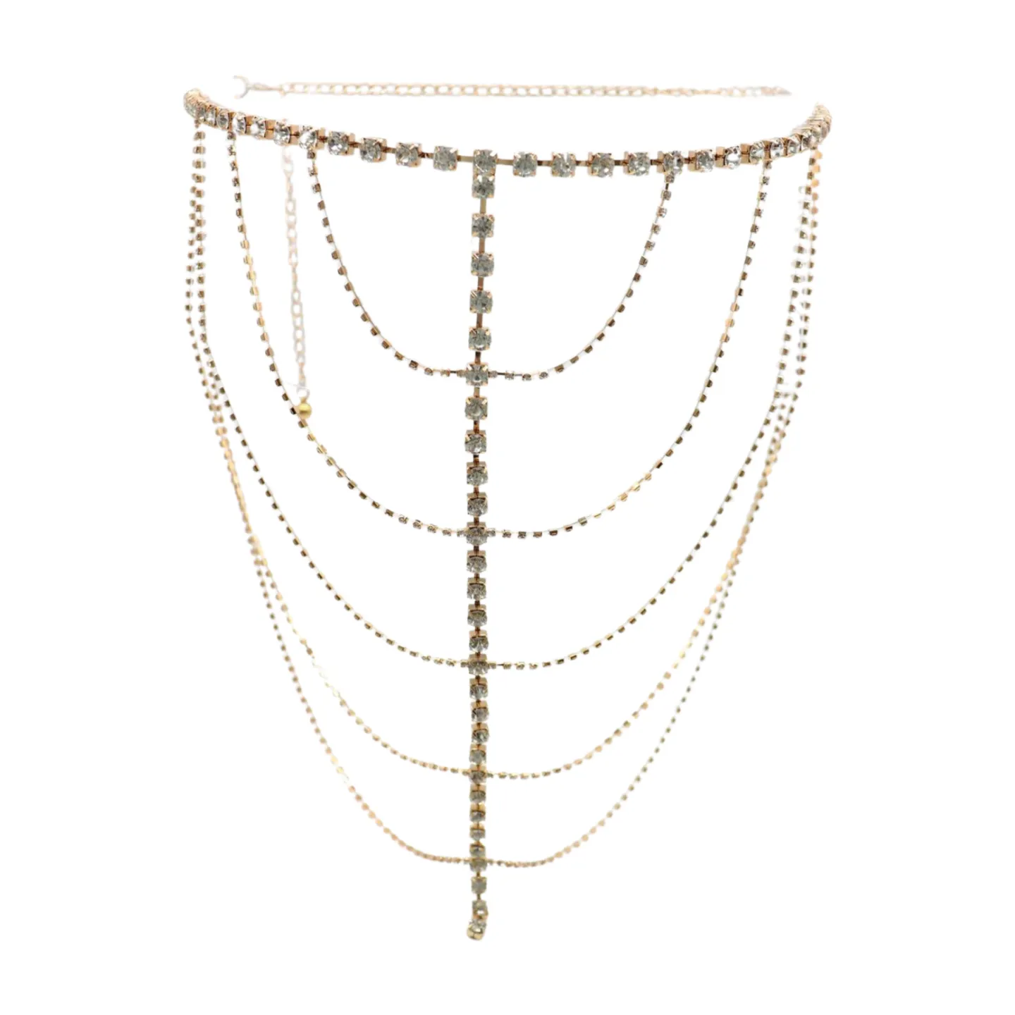 New Women Gold Metal Chain Wave High Waist Belt Rhinestone S M