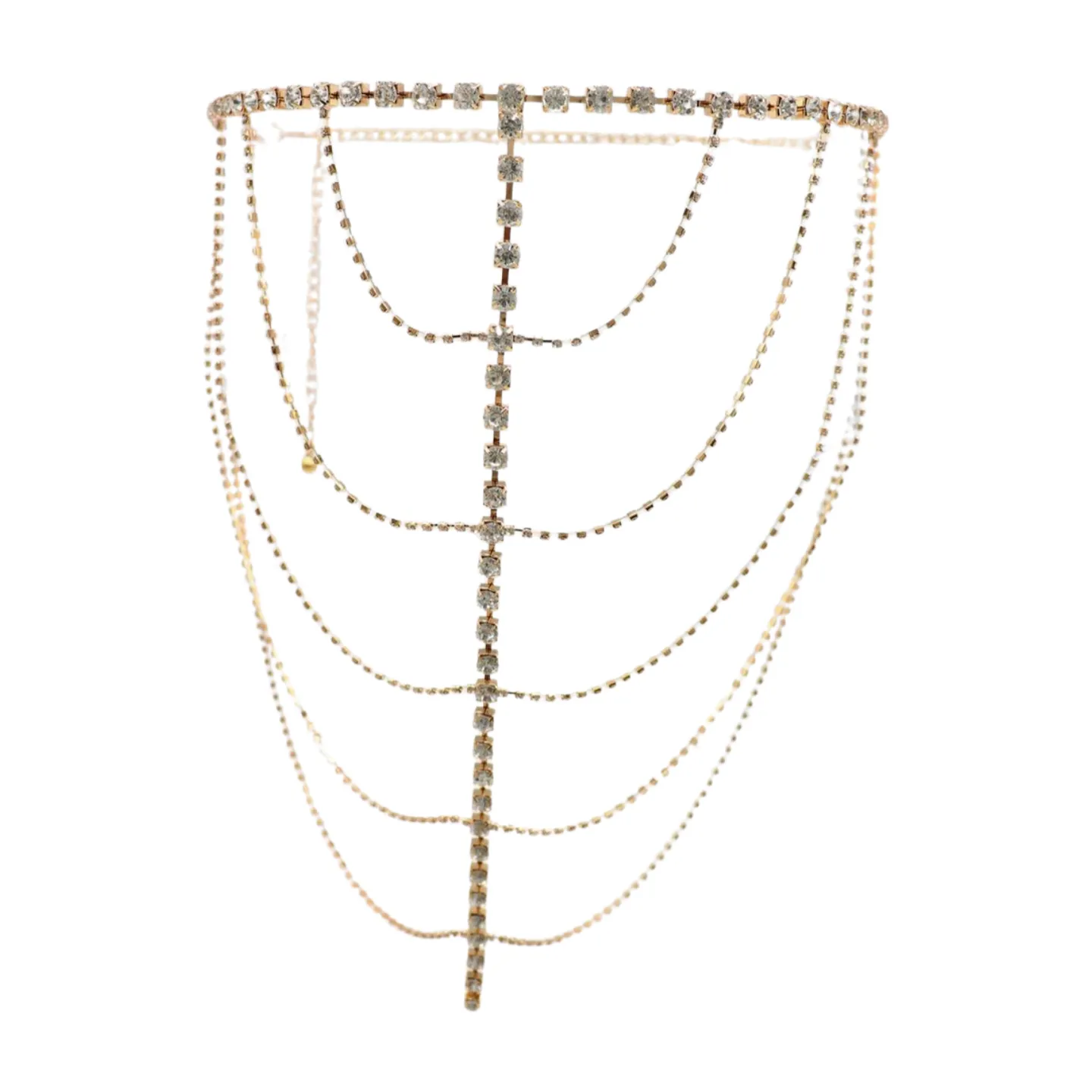 New Women Gold Metal Chain Wave High Waist Belt Rhinestone S M