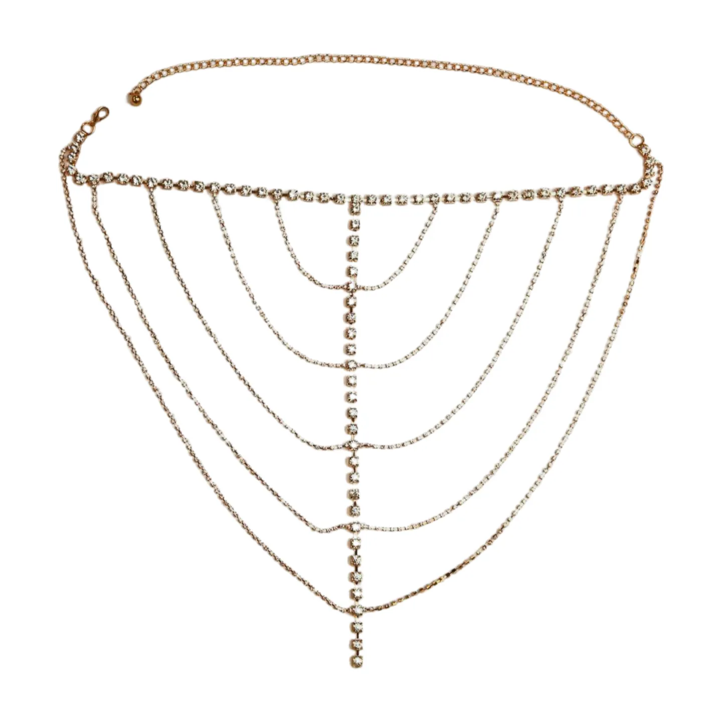 New Women Gold Metal Chain Wave High Waist Belt Rhinestone S M