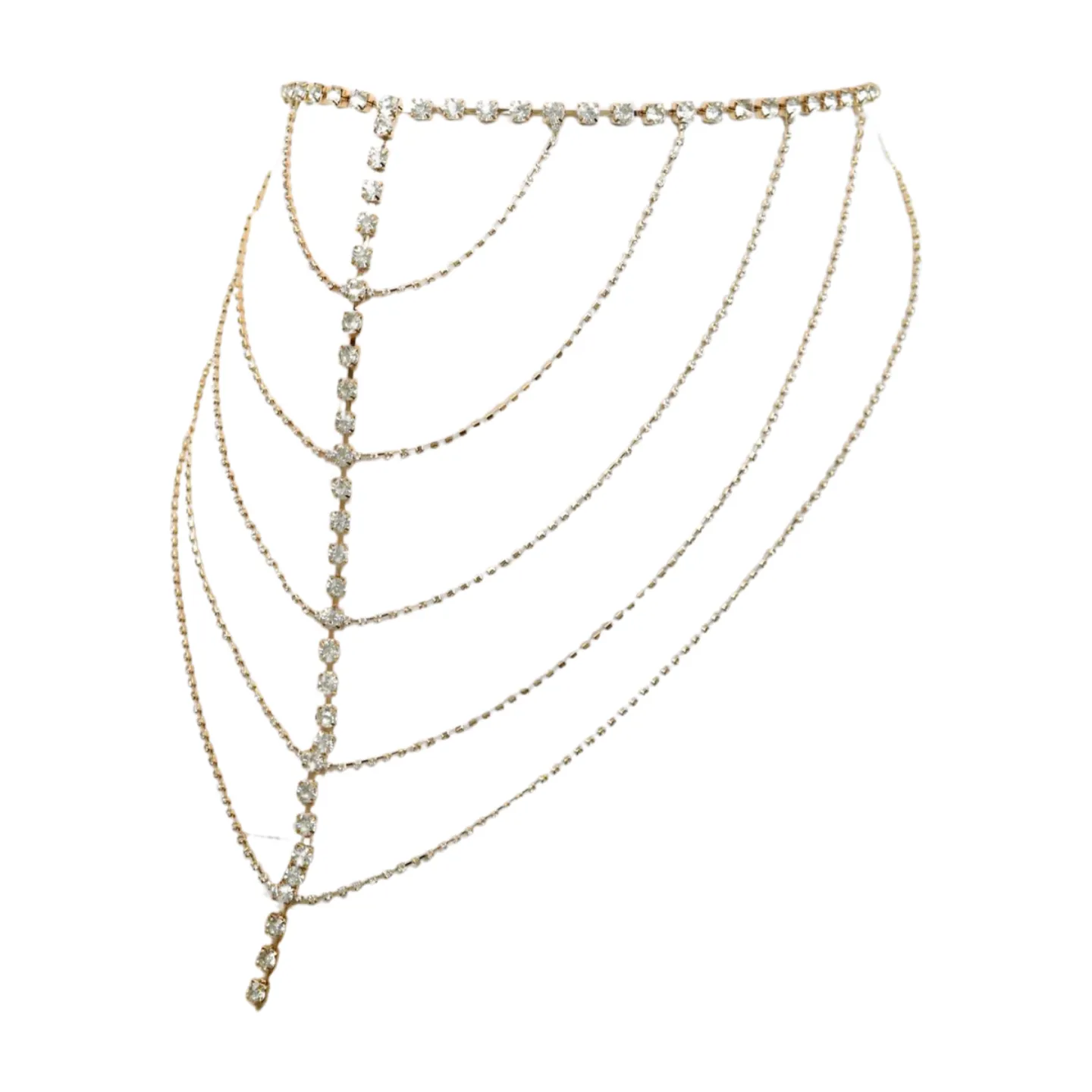 New Women Gold Metal Chain Wave High Waist Belt Rhinestone S M