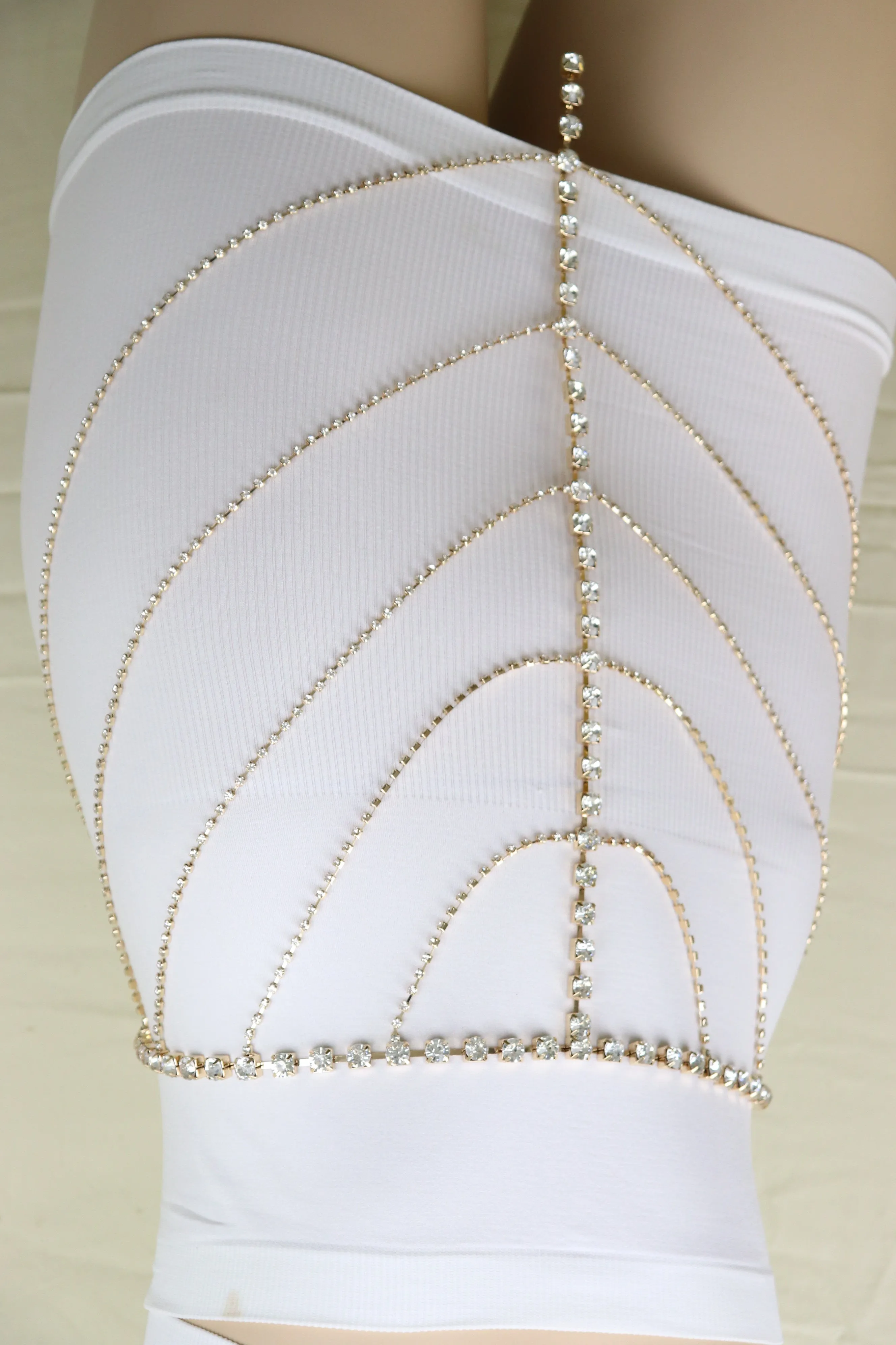 New Women Gold Metal Chain Wave High Waist Belt Rhinestone S M