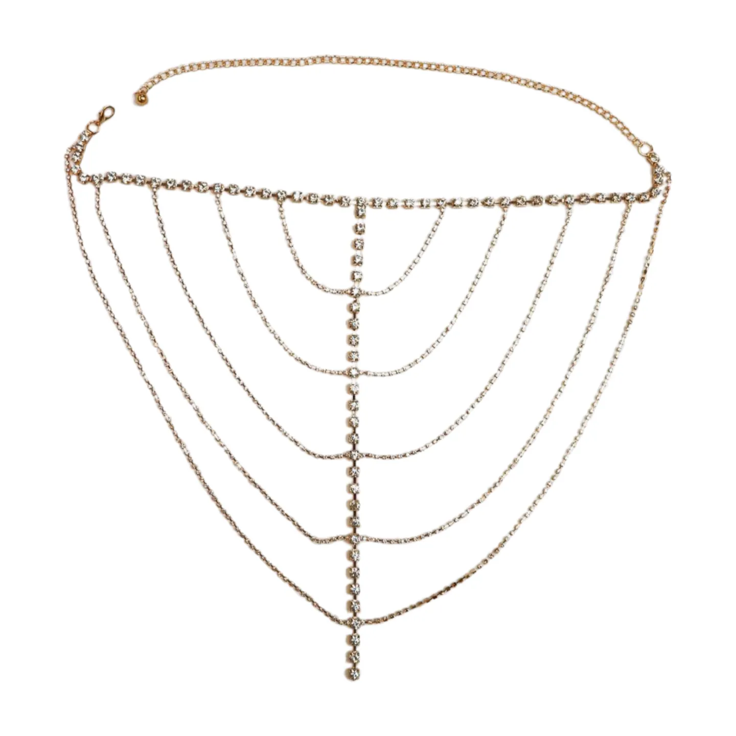 New Women Gold Metal Chain Wave High Waist Belt Rhinestone S M
