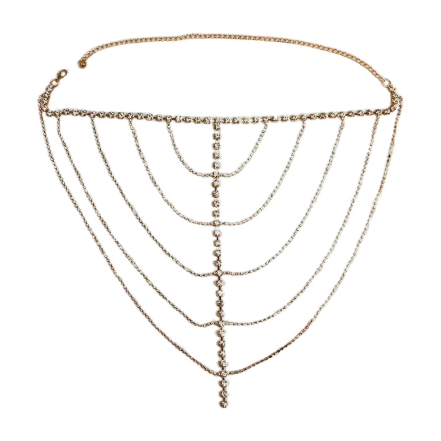 New Women Gold Metal Chain Wave High Waist Belt Rhinestone S M