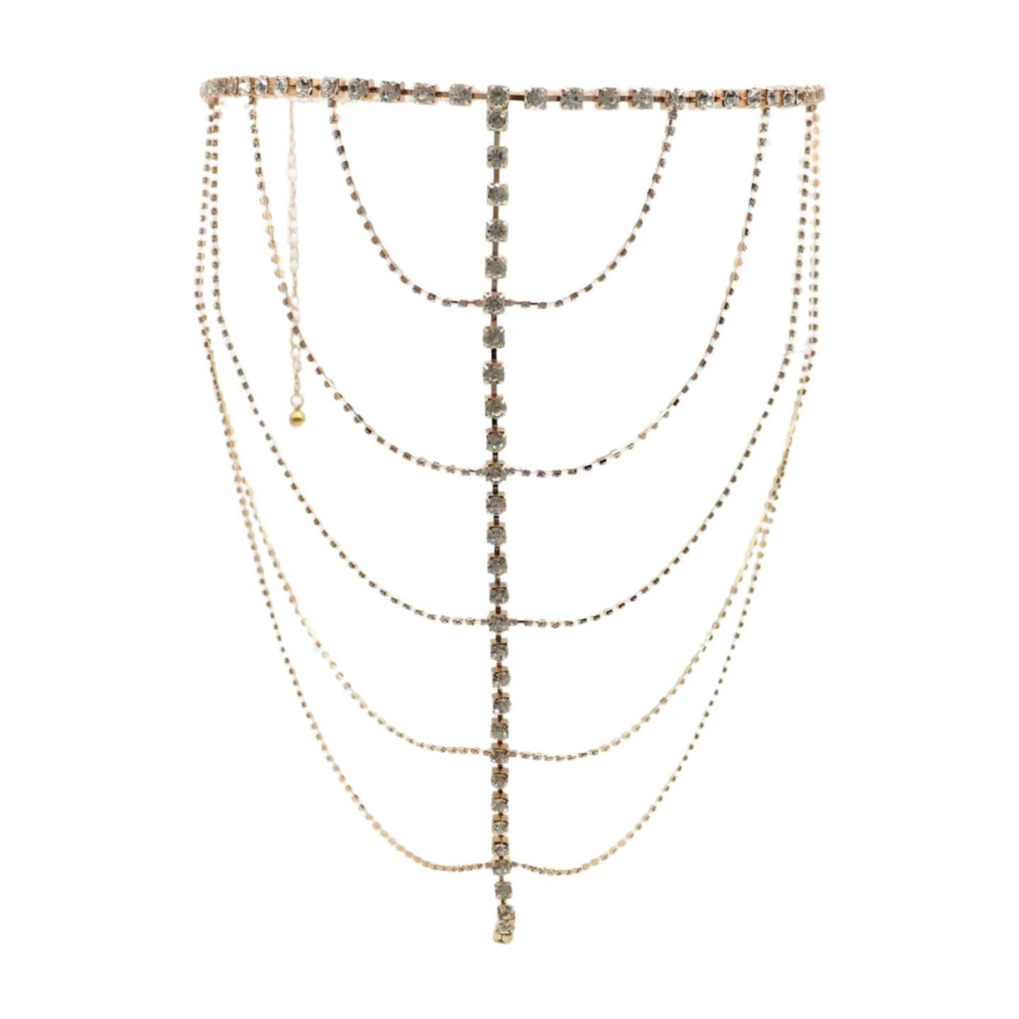 New Women Gold Metal Chain Wave High Waist Belt Rhinestone S M