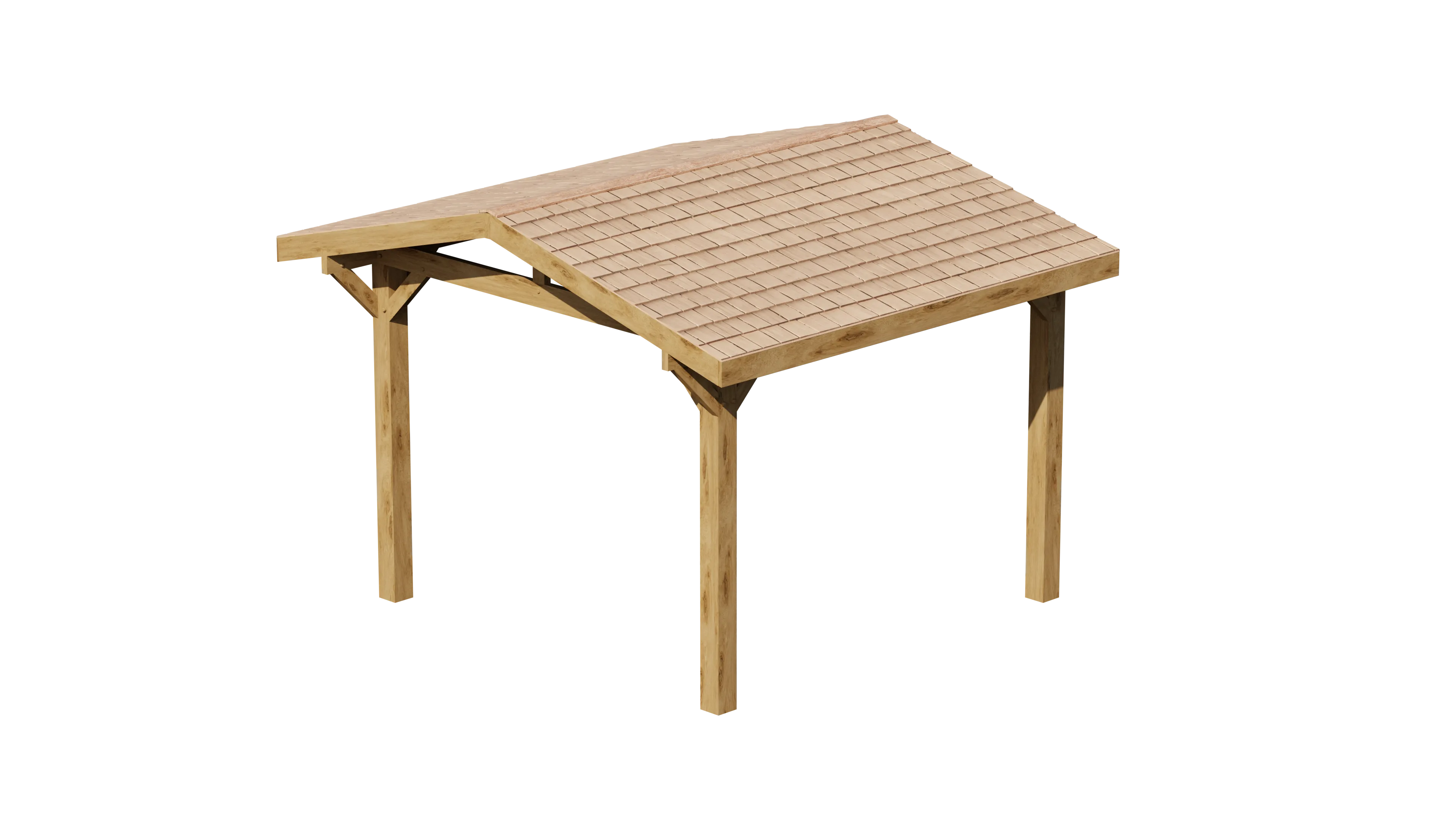 Oak Wooden Gazebo - Cedar Shingle Roof - Apex Design - With Overhang