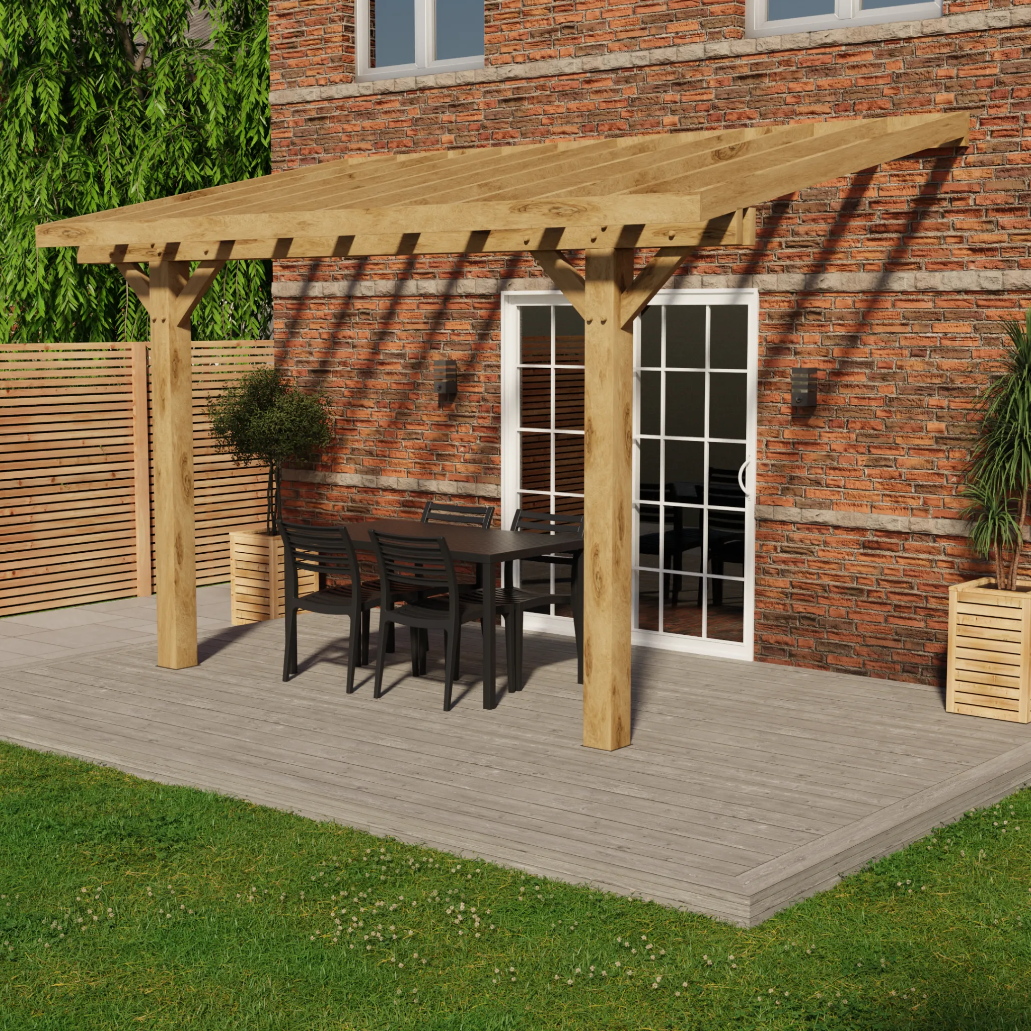 Oak Wooden Pergola - Open Roof - Lean-To Structure