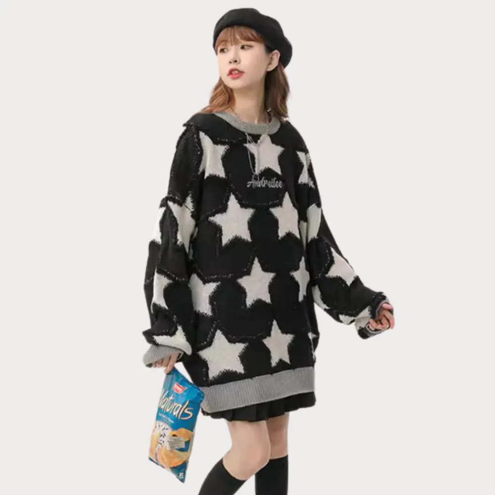 ⚡OOC' Vintage Star Jacquard Patch Sweater