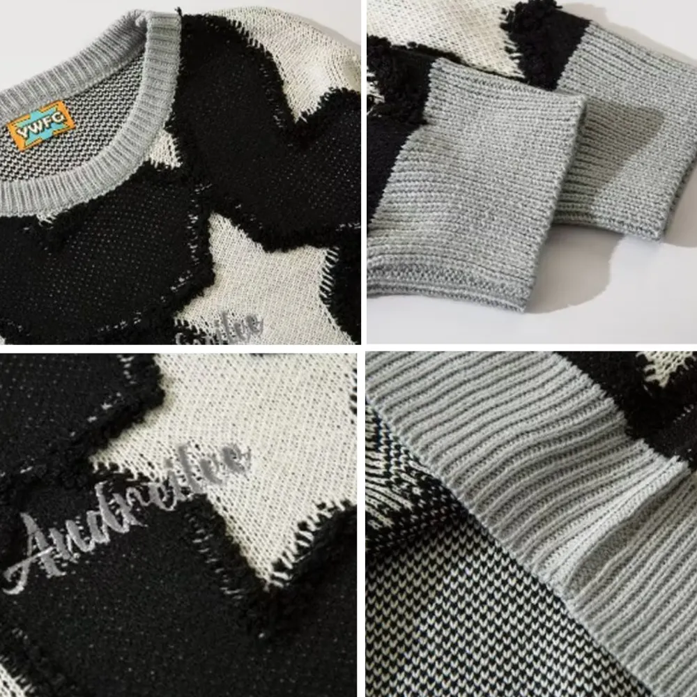 ⚡OOC' Vintage Star Jacquard Patch Sweater