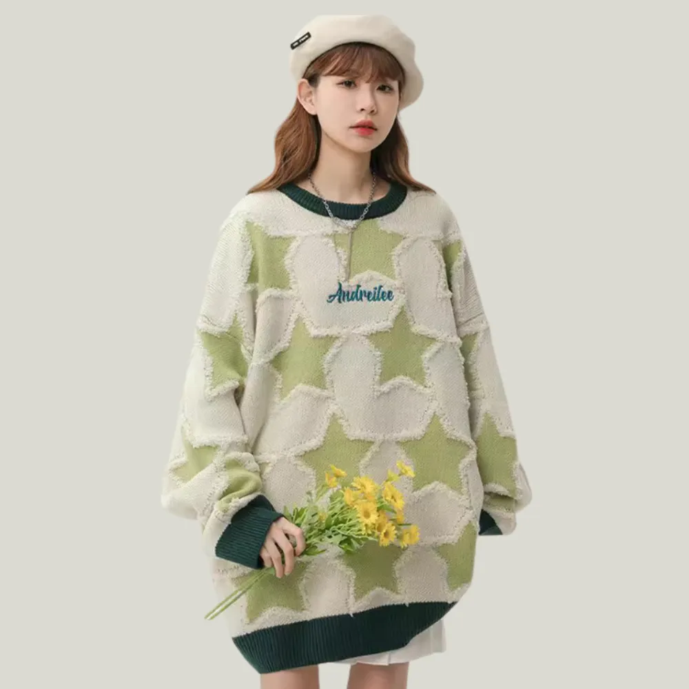 ⚡OOC' Vintage Star Jacquard Patch Sweater