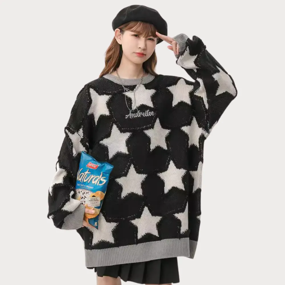 ⚡OOC' Vintage Star Jacquard Patch Sweater