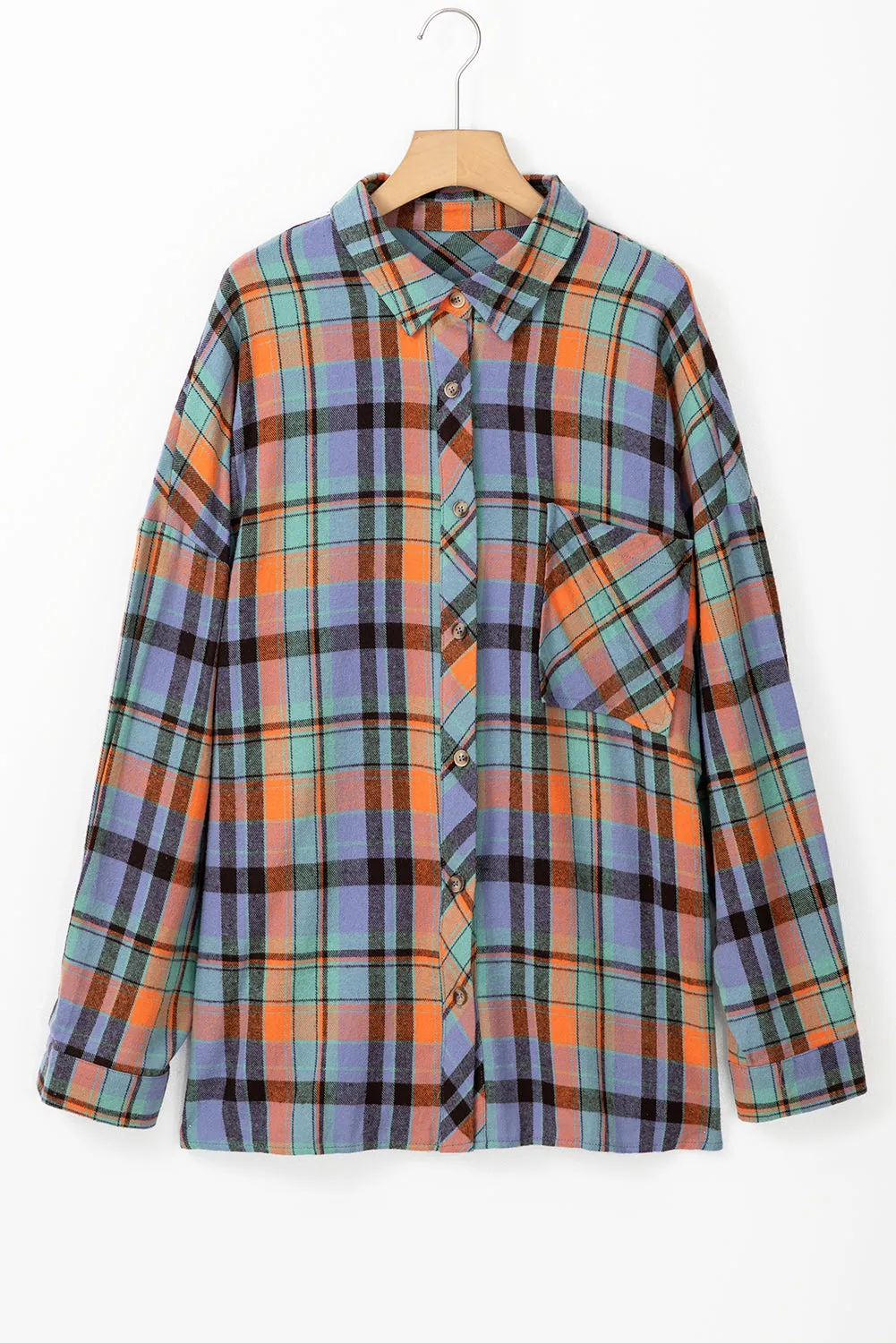 Orange Plus Size Plaid Print Buttoned Shirt