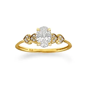 Oval and Hearts Ring with Cubic Zirconia in 9ct Yellow Gold