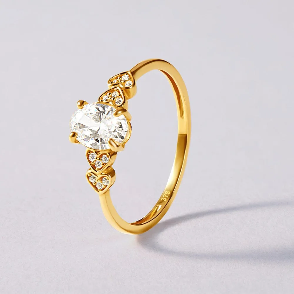 Oval and Hearts Ring with Cubic Zirconia in 9ct Yellow Gold
