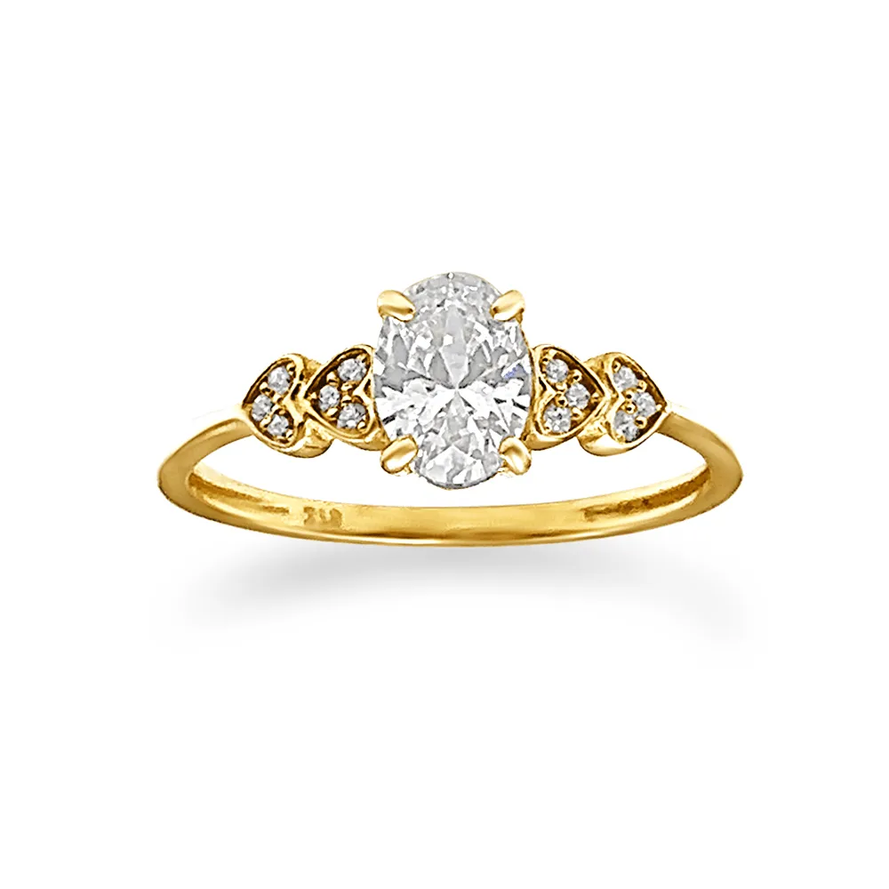 Oval and Hearts Ring with Cubic Zirconia in 9ct Yellow Gold