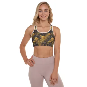Padded Sports Bra - Black and Gold Jellyfishes
