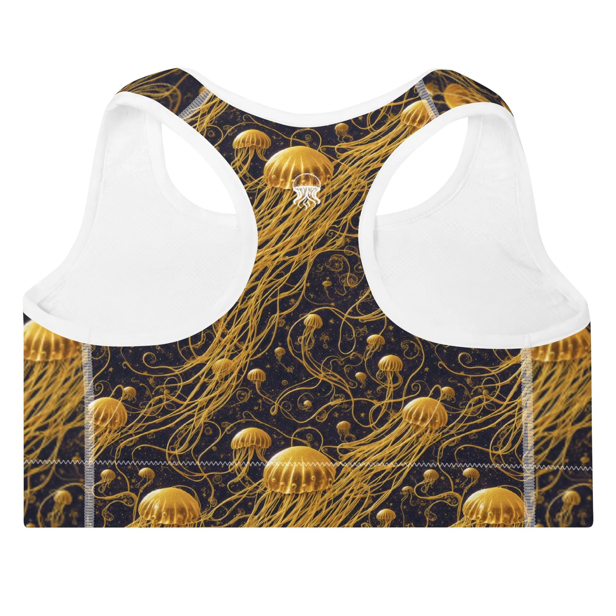 Padded Sports Bra - Black and Gold Jellyfishes