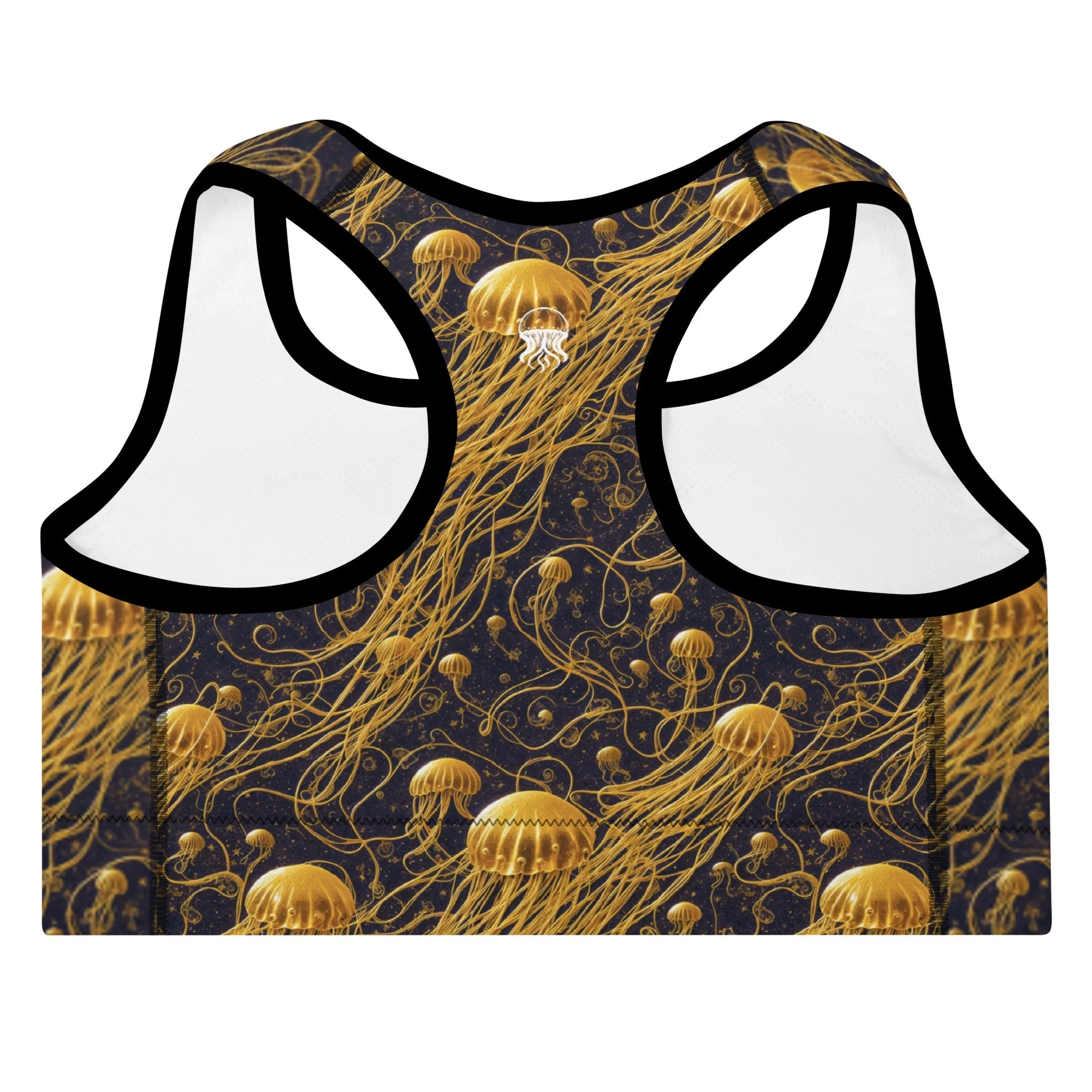 Padded Sports Bra - Black and Gold Jellyfishes