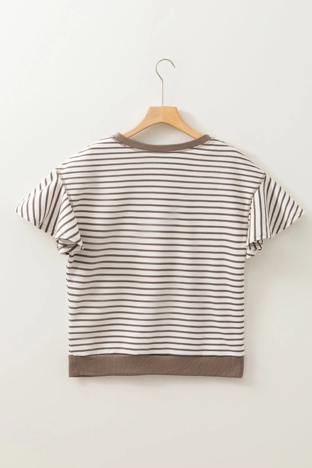 Parchment Contrast Detail Striped Ruffle Short Sleeve Top