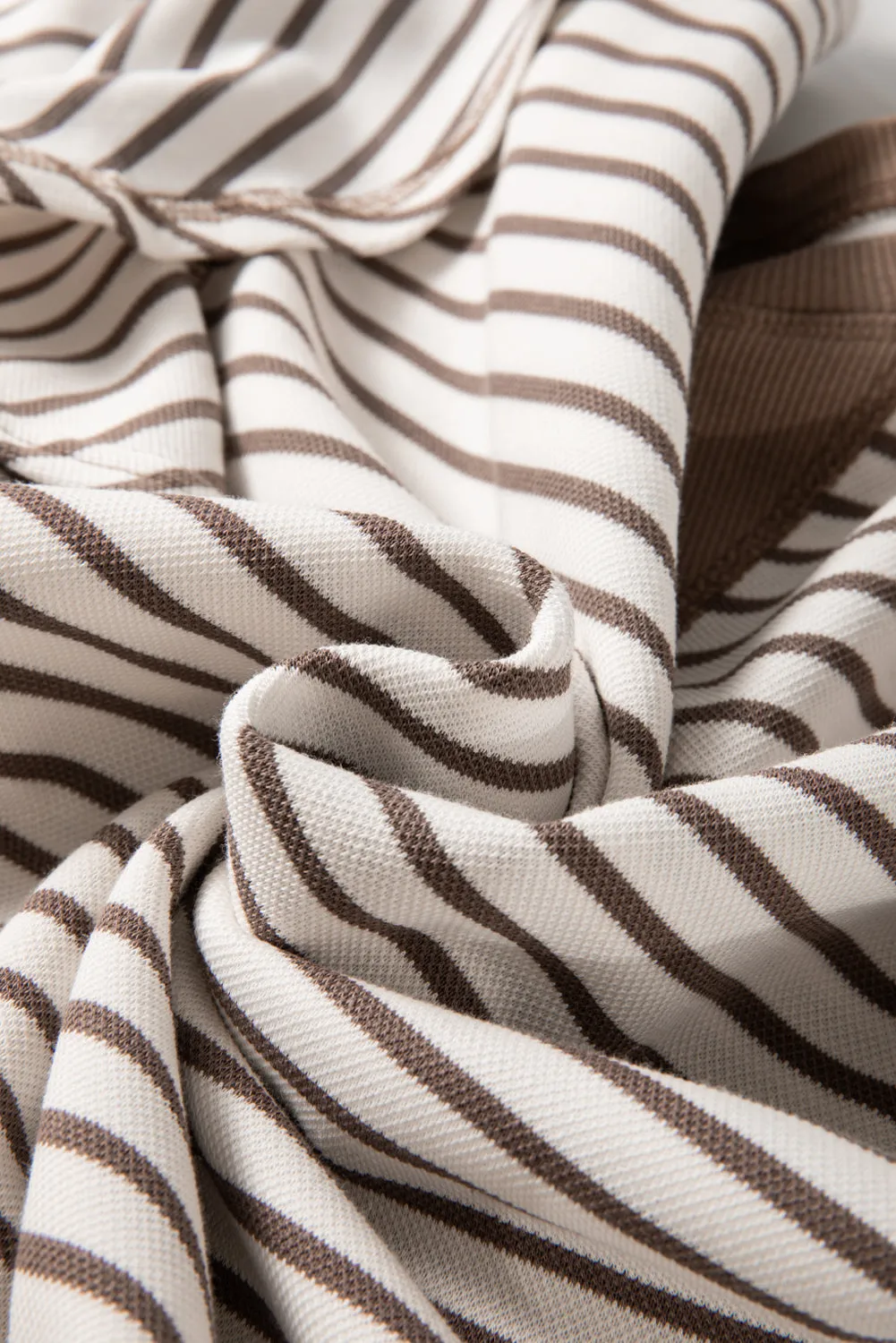 Parchment Contrast Detail Striped Ruffle Short Sleeve Top