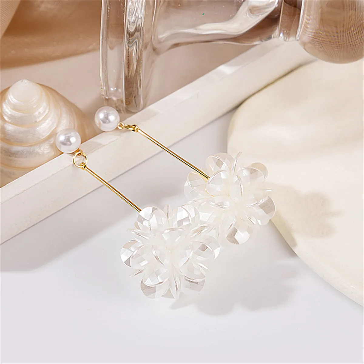 Pearl & Acrylic 18K Gold-Plated Flower Sphere Drop Earrings