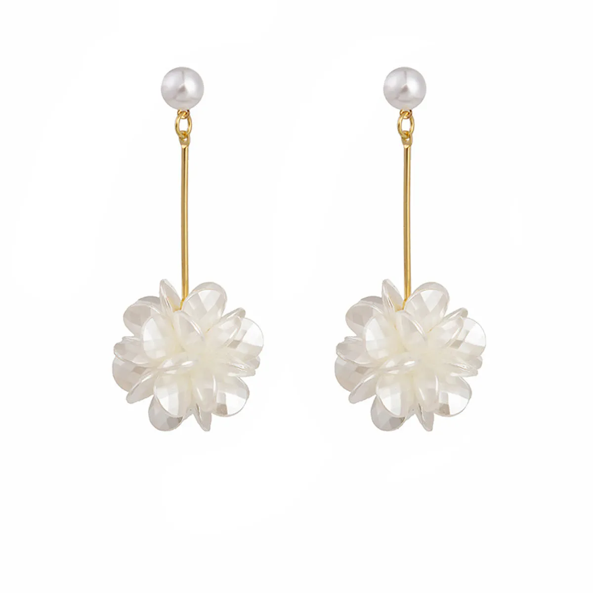 Pearl & Acrylic 18K Gold-Plated Flower Sphere Drop Earrings