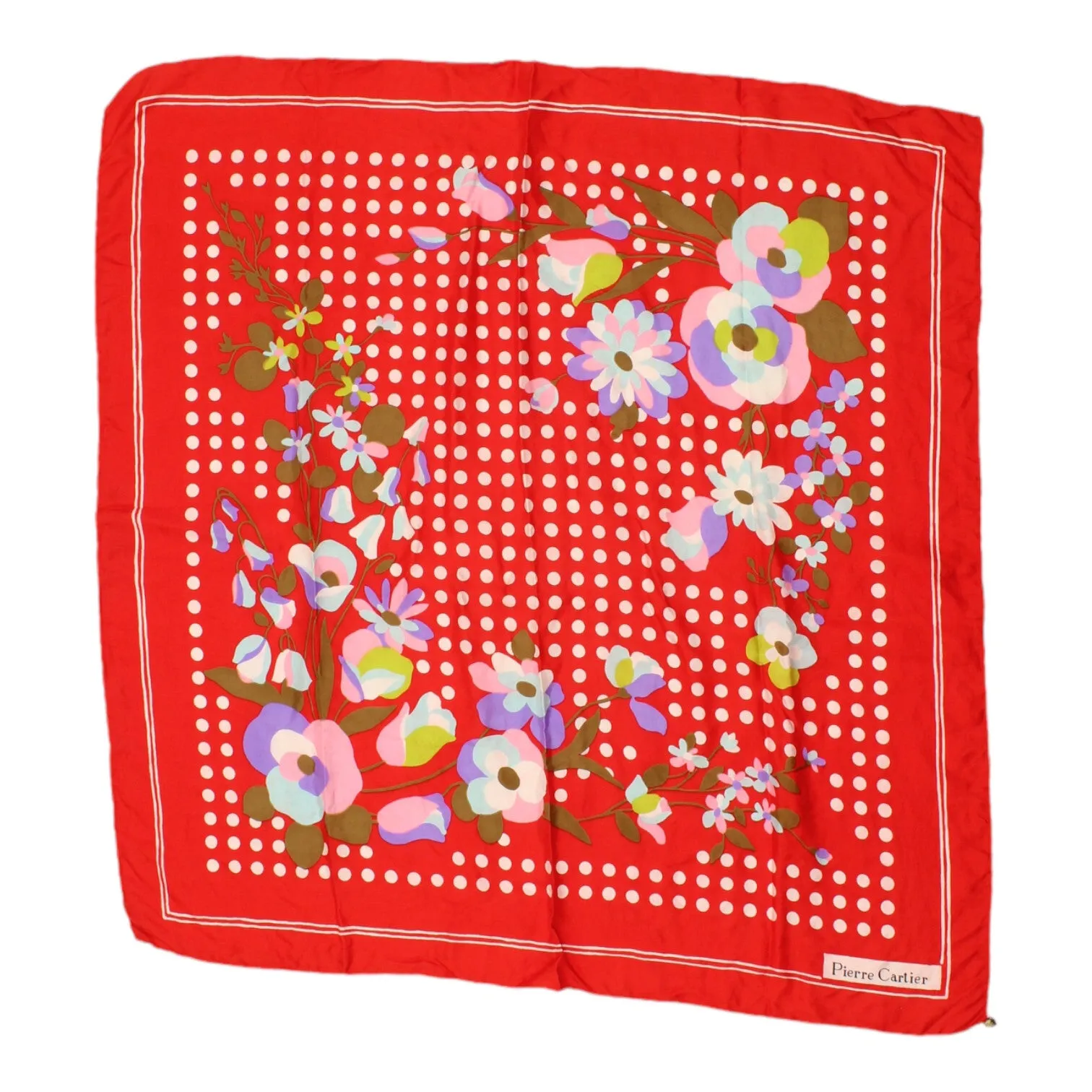 Pierre Cartier Foulard Scarf | Vintage Womens Red Floral Print Luxury High End
