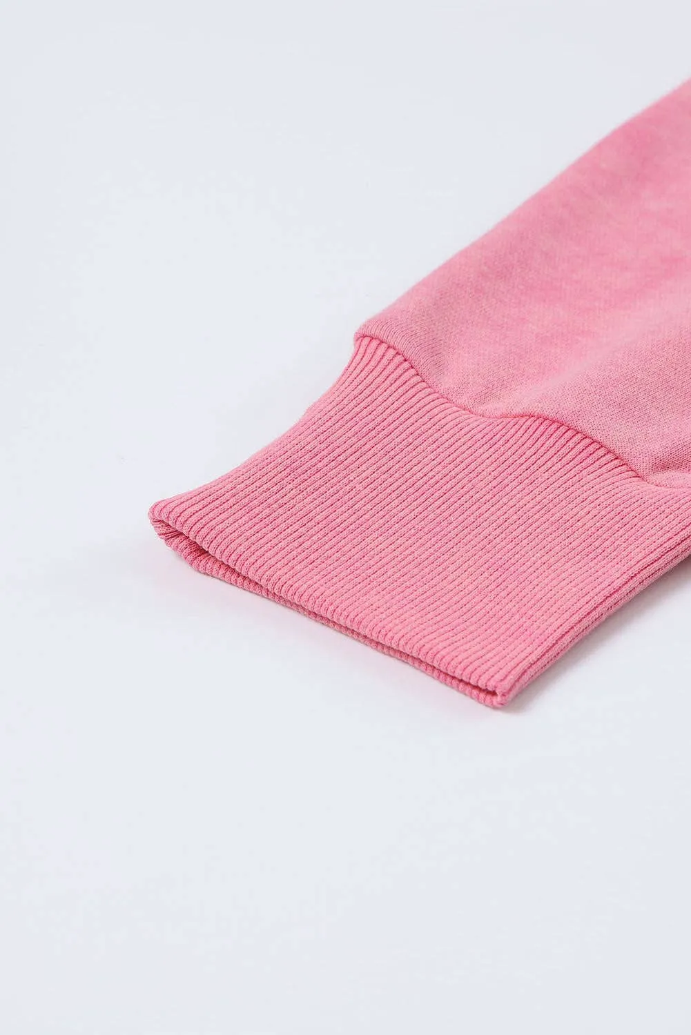 Pink Drop Shoulder Ribbed Trim Oversized Sweatshirt: Pink / M / 75%Polyester 25%Cotton