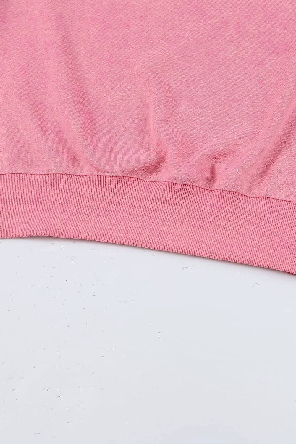 Pink Drop Shoulder Ribbed Trim Oversized Sweatshirt: Pink / M / 75%Polyester 25%Cotton