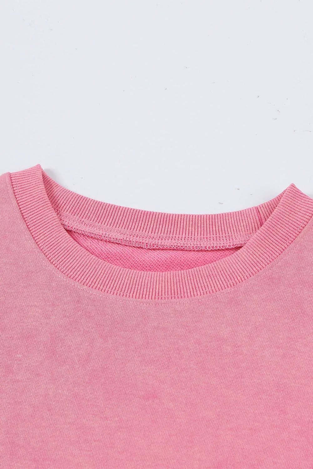 Pink Drop Shoulder Ribbed Trim Oversized Sweatshirt: Pink / M / 75%Polyester 25%Cotton