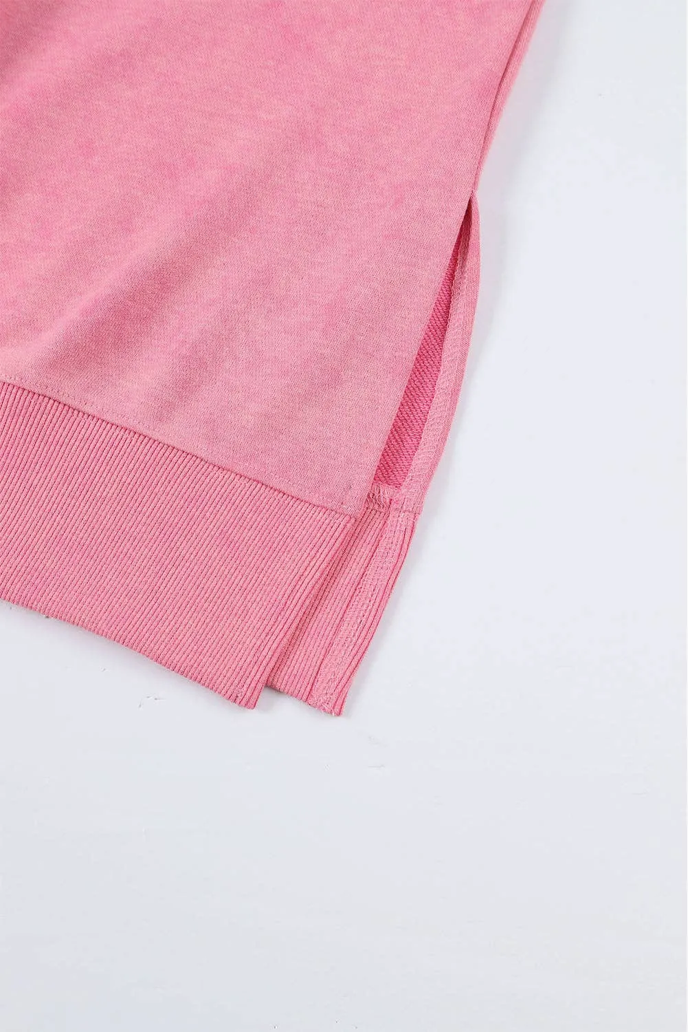 Pink Drop Shoulder Ribbed Trim Oversized Sweatshirt: Pink / M / 75%Polyester 25%Cotton