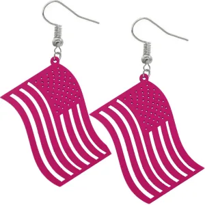 Pink Large American Flag Wooden Earrings