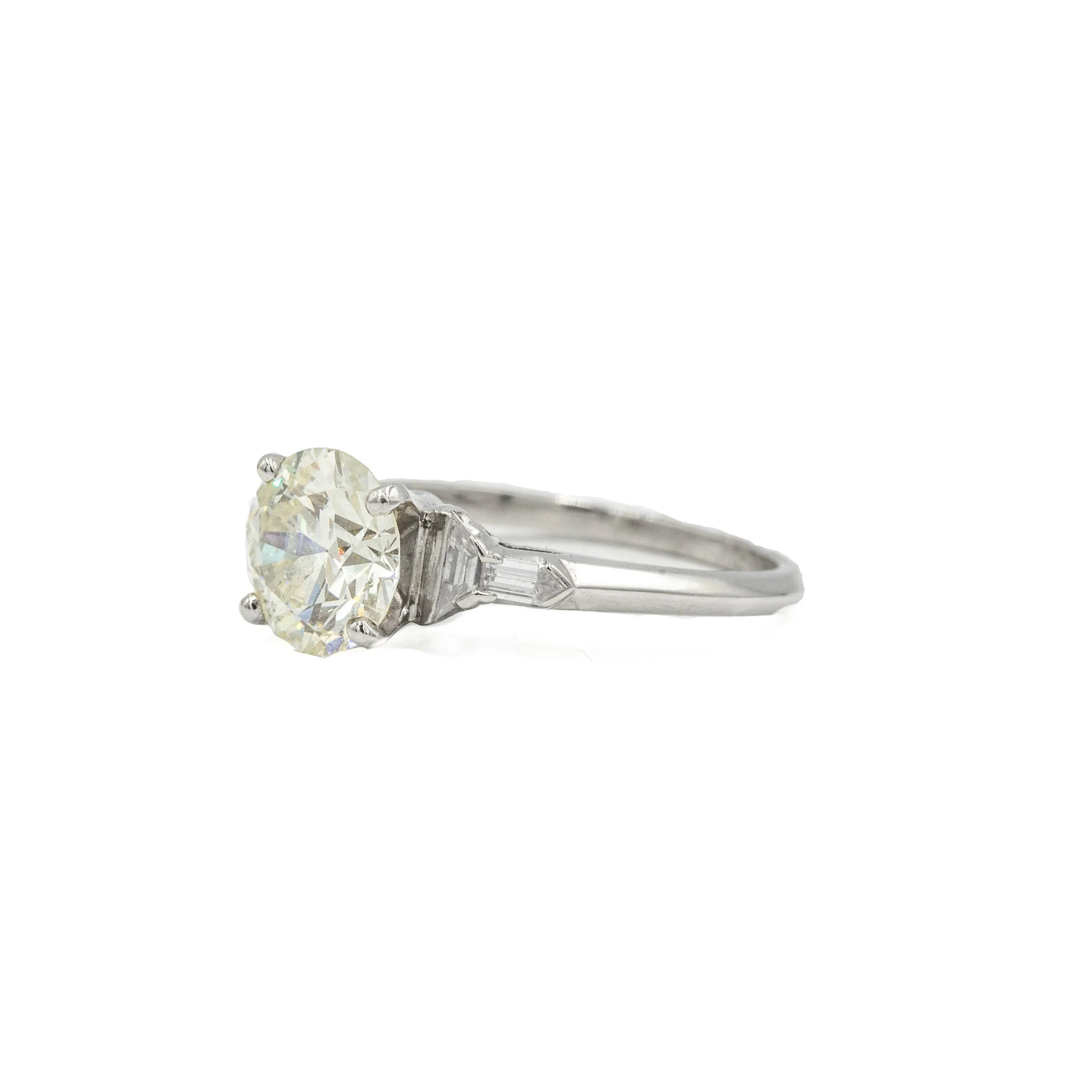 Platinum 1.55ct European-cut with Trapezoid & Bullet Accents Vintage Diamond Ring