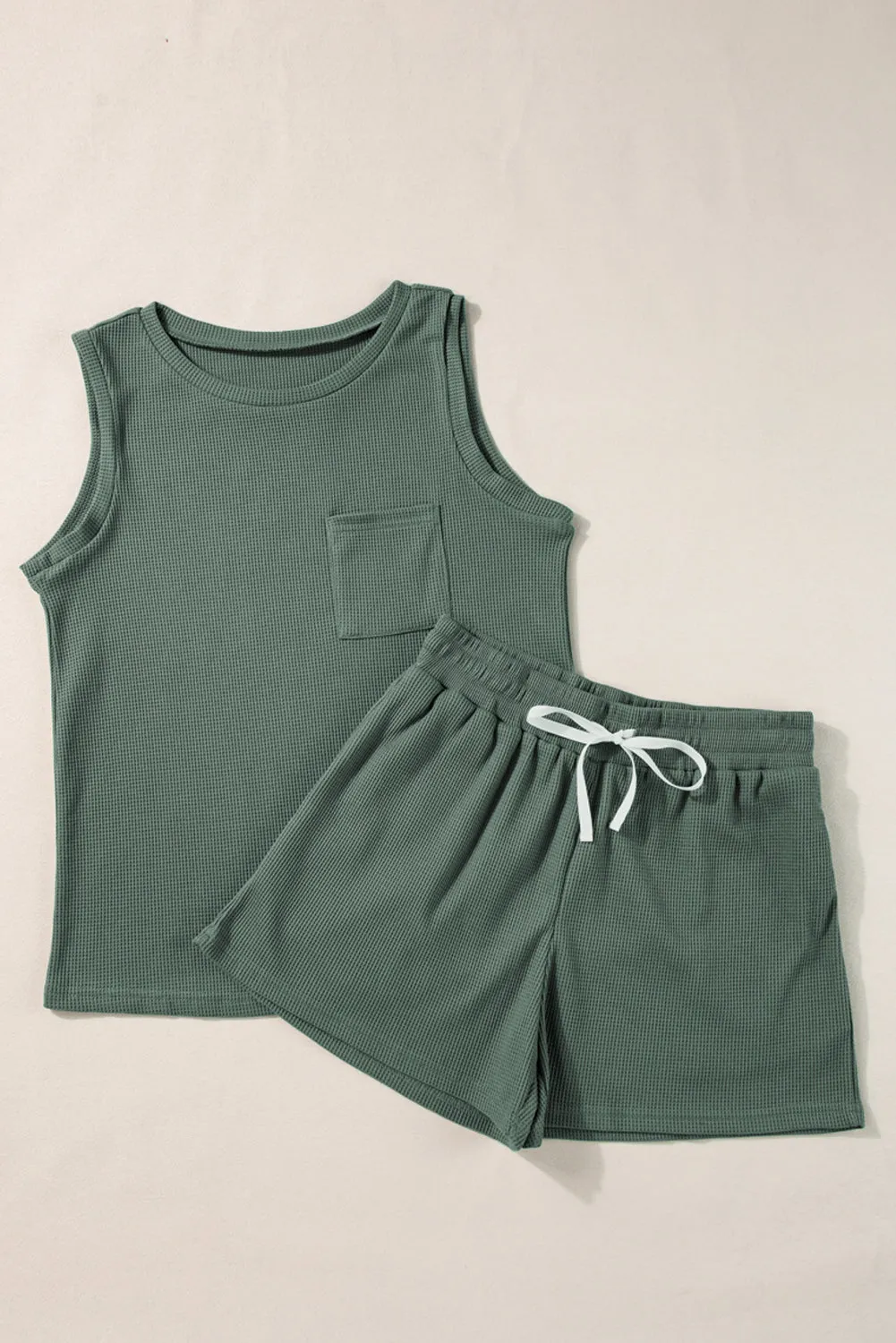 Pocket Tank and Drawstring Shorts Set