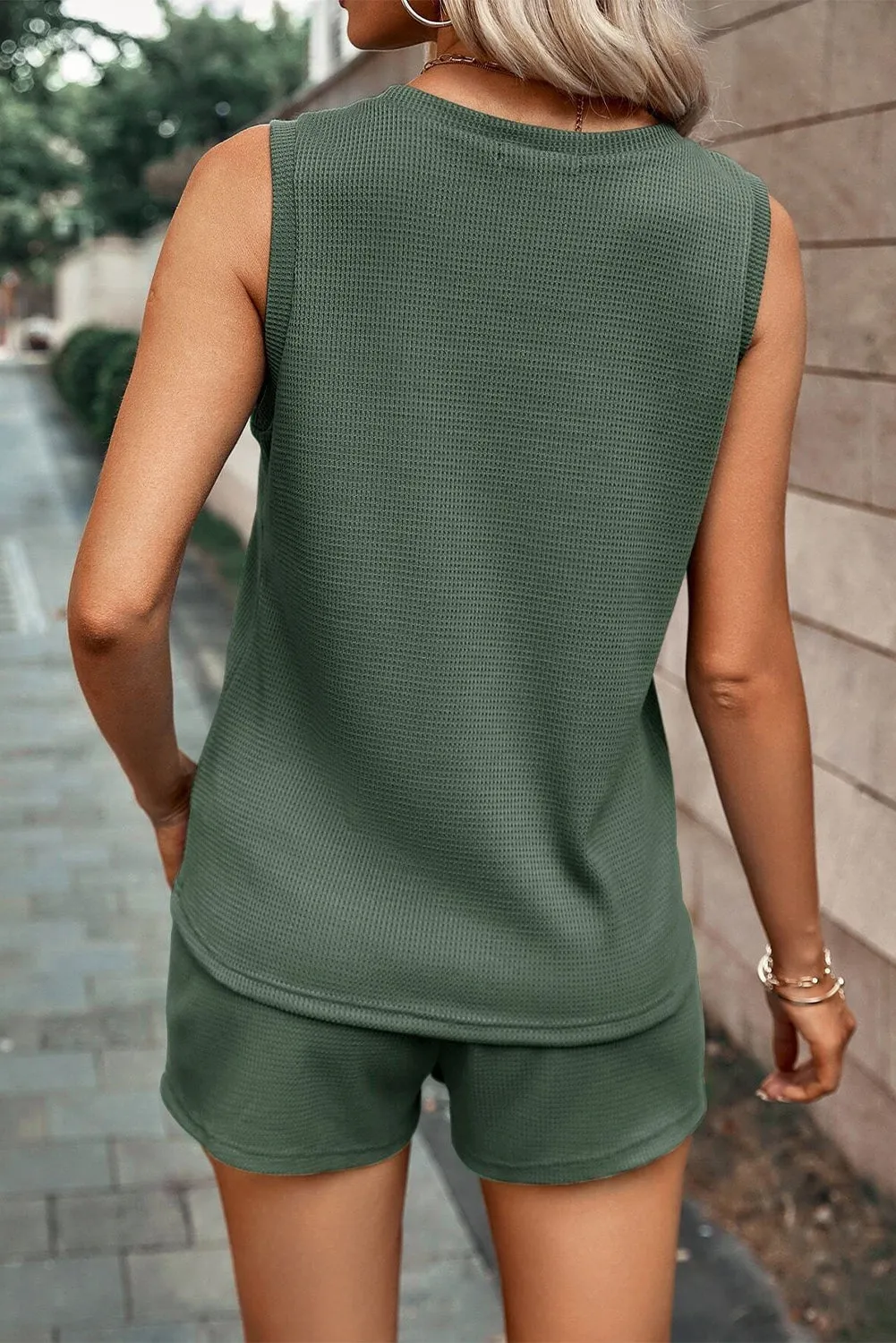 Pocket Tank and Drawstring Shorts Set