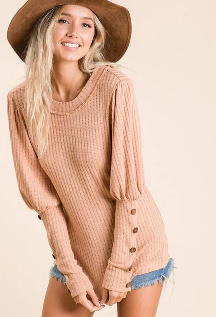 Pointelle Puff Sleeve Top-Final Sale