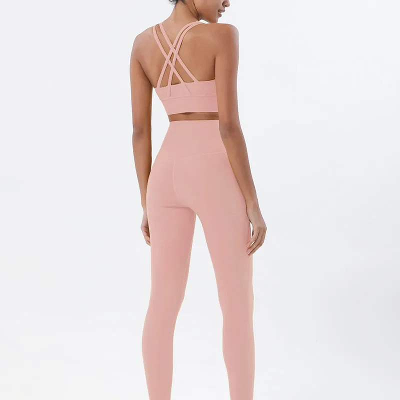 Premium Women's Yoga Set – Breathable Tracksuit for Fitness, Running, and Outdoor Sports – High-Waisted Leggings & Sports Bra, Comfortable & Elastic, Nylon-Spandex Blend, Removable Chest Pads, Invisible Waist Pocket