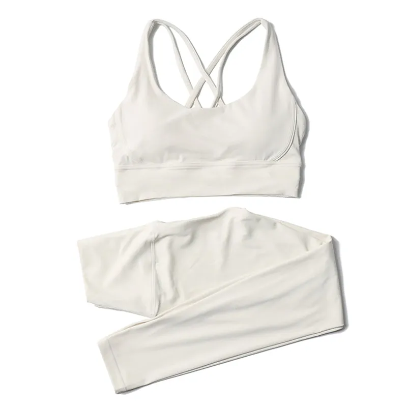 Premium Women's Yoga Set – Breathable Tracksuit for Fitness, Running, and Outdoor Sports – High-Waisted Leggings & Sports Bra, Comfortable & Elastic, Nylon-Spandex Blend, Removable Chest Pads, Invisible Waist Pocket