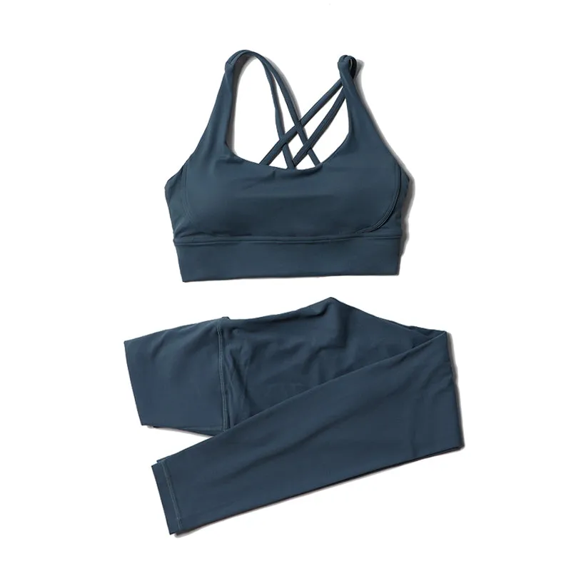 Premium Women's Yoga Set – Breathable Tracksuit for Fitness, Running, and Outdoor Sports – High-Waisted Leggings & Sports Bra, Comfortable & Elastic, Nylon-Spandex Blend, Removable Chest Pads, Invisible Waist Pocket