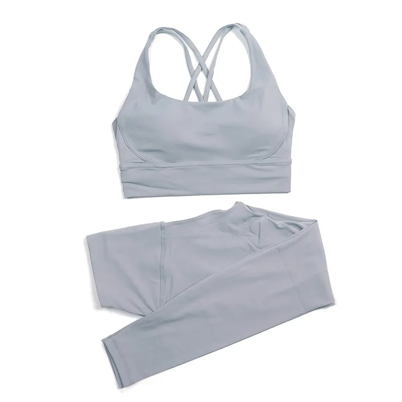 Premium Women's Yoga Set – Breathable Tracksuit for Fitness, Running, and Outdoor Sports – High-Waisted Leggings & Sports Bra, Comfortable & Elastic, Nylon-Spandex Blend, Removable Chest Pads, Invisible Waist Pocket