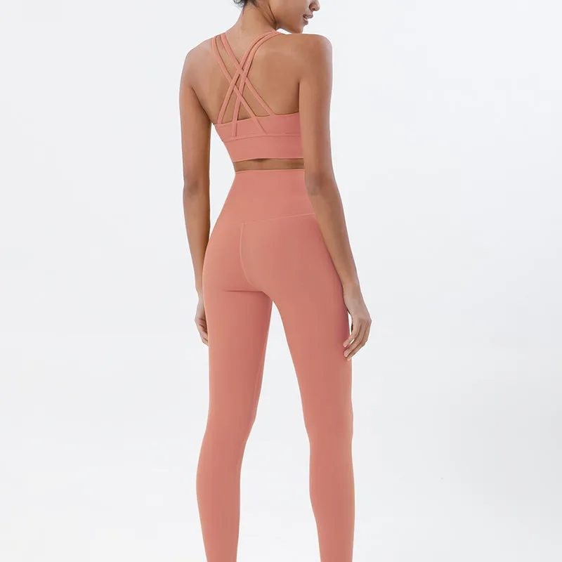 Premium Women's Yoga Set – Breathable Tracksuit for Fitness, Running, and Outdoor Sports – High-Waisted Leggings & Sports Bra, Comfortable & Elastic, Nylon-Spandex Blend, Removable Chest Pads, Invisible Waist Pocket