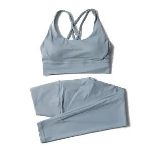 Premium Women's Yoga Set – Breathable Tracksuit for Fitness, Running, and Outdoor Sports – High-Waisted Leggings & Sports Bra, Comfortable & Elastic, Nylon-Spandex Blend, Removable Chest Pads, Invisible Waist Pocket