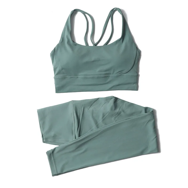 Premium Women's Yoga Set – Breathable Tracksuit for Fitness, Running, and Outdoor Sports – High-Waisted Leggings & Sports Bra, Comfortable & Elastic, Nylon-Spandex Blend, Removable Chest Pads, Invisible Waist Pocket